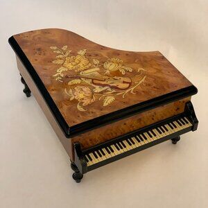 San Francisco Music Box Co - Piano w/ Floral Inlay Music Box/Jewelry Box